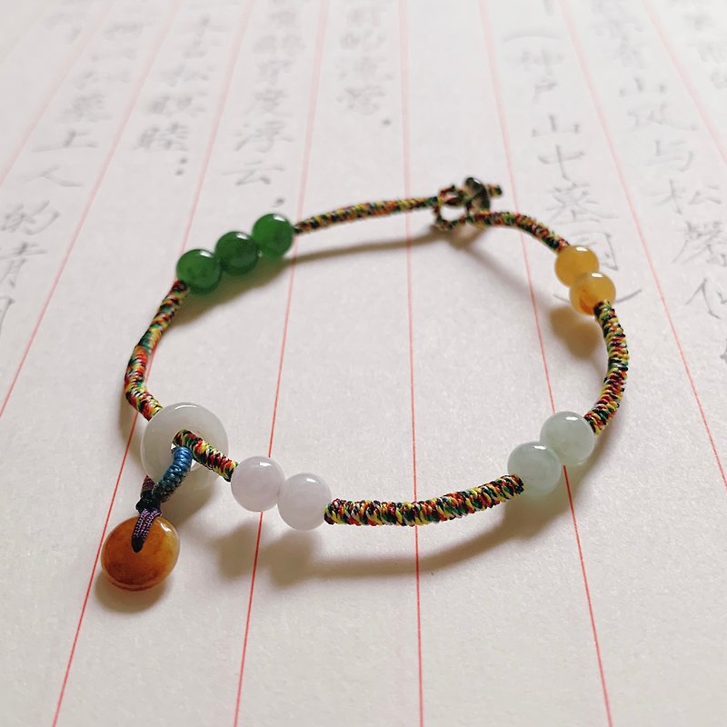 Make a poetry club by hand. Natural Emerald Jasper Retro Braided Ping An Buckle Ethnic Style Original Bracelet Bracelet - Bracelets - Jade Multicolor