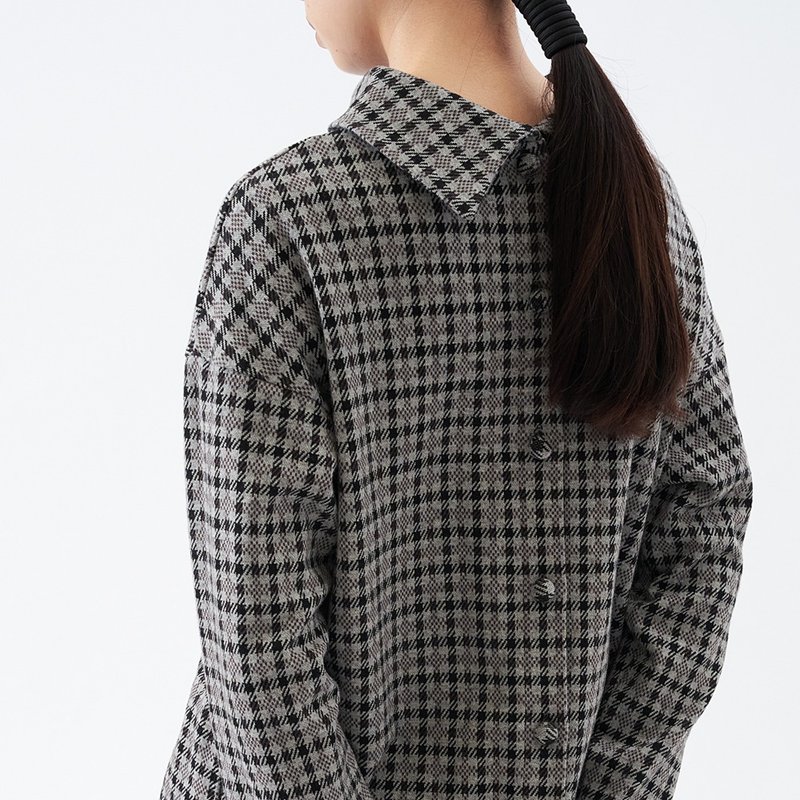 先染織物 針織格紋後背開扣復古外套 針織上衣 O211106 - 女襯衫 - 棉．麻 灰色