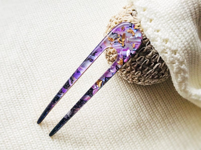 Lilac hair clip with mother of pearls, hair fork, hair chopsticks - 髮夾/髮圈 - 壓克力 紫色