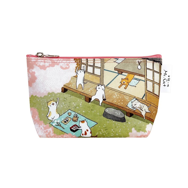 Sunny Bag x Ms.Cat-Cosmetic Bag-Japanese-style House Cherry Blossom - Toiletry Bags & Pouches - Other Materials Pink