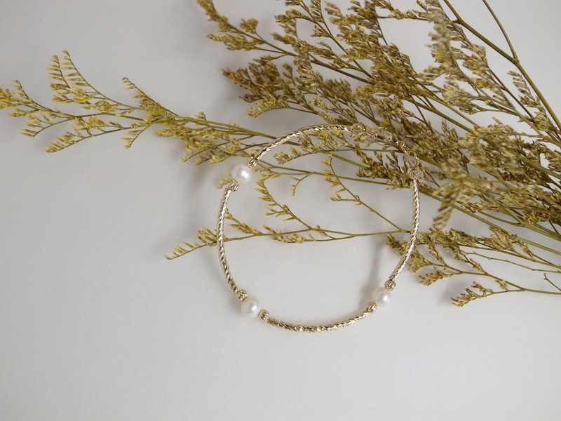 聖誕禮物【手環】14K 注金 包金 珍珠手鍊 - 手鍊/手鐲 - 珍珠 金色