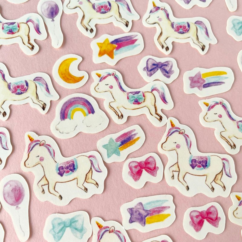 Yumeiro Unicorn flake sticker (with postcard) - สติกเกอร์ - กระดาษ สึชมพู