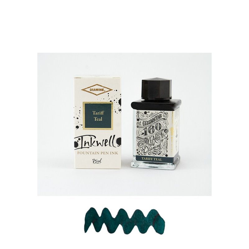 Diamine 160th Anniversary Fountain Pen Ink - Tariff Teal - 75ml - Ink - Glass Green