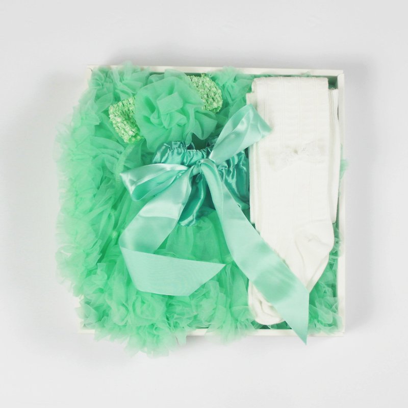 日安朵朵 / My Princess 氣質小公主禮盒組 - (蓬裙+褲襪) 彌月 - 彌月禮盒 - 聚酯纖維 綠色