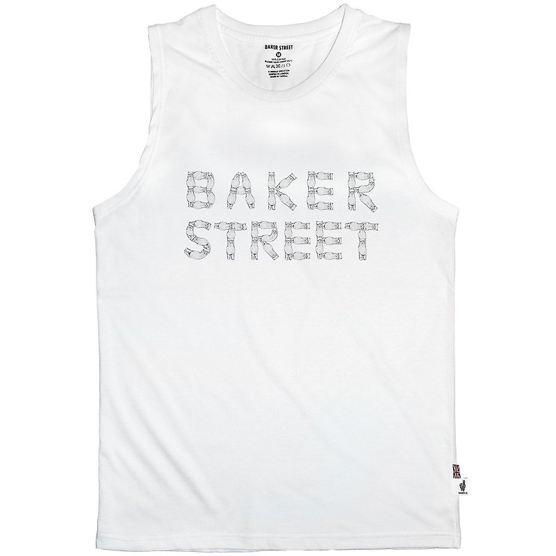 British Fashion Brand -Baker Street- Alpaca Fonts Printed Tank Top - Women's Vests - Cotton & Hemp White