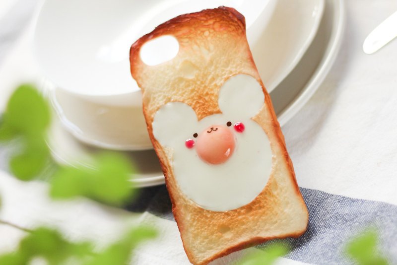 Made to order【1 month wait】Toast phone case with big ears bear fried egg - Phone Cases - Plastic Brown