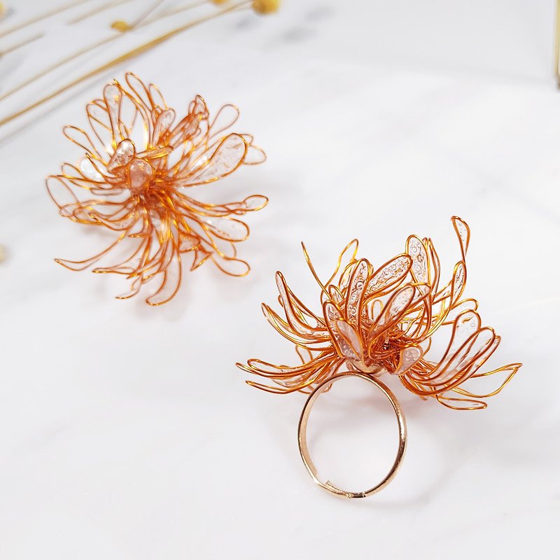 Daqian design through orange and wind crystal flower ring custom gift lover graduation Xie Shi feast - General Rings - Other Metals Orange