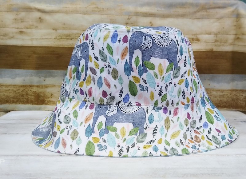 Exotic wind color leaf totem elephant light blue check double-sided fisherman hat visor - Hats & Caps - Cotton & Hemp Multicolor