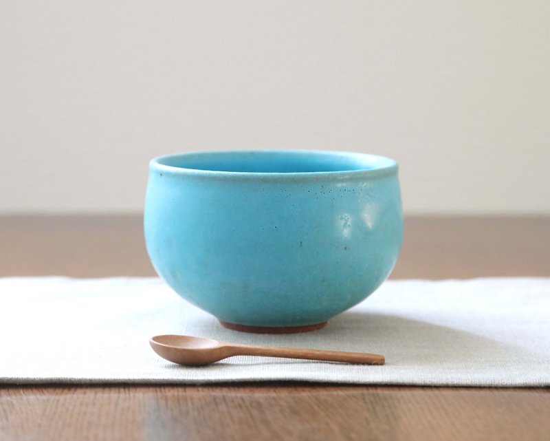 Roughly warm soup bowl with Turkish blue glaze