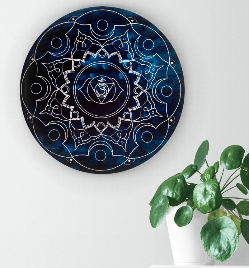 Mandala Ajna chakra Symbolic zen art Spiritual sacred geometry painting - 壁貼/牆壁裝飾 - 壓克力 藍色