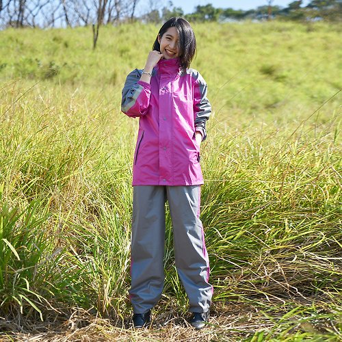 TDN 雙龍牌台灣素材躍動休閒兩件式風雨衣機車套裝雨衣-紫紅