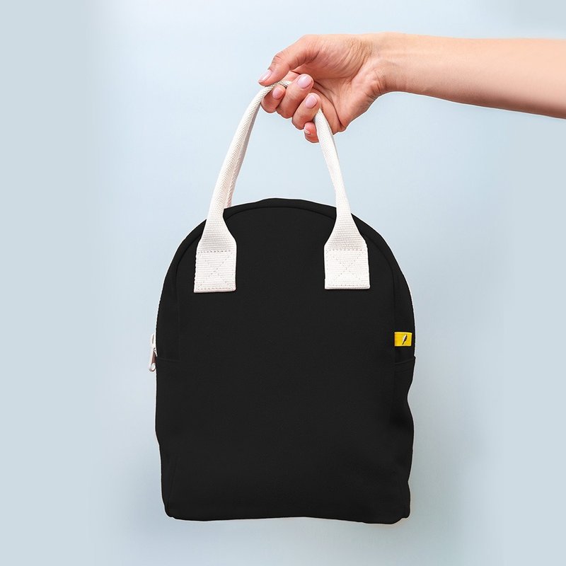 Fluf Zipper Lunch- Carbon / Natural - Handbags & Totes - Cotton & Hemp Black