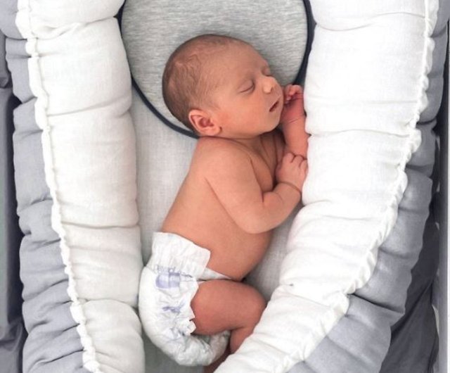 LINEN White Grey baby nest - neutral gender newborn sleeping bed
