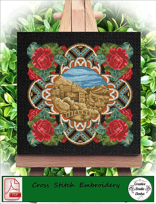 CreativeStudioElenka Vintage Cross Stitch Scheme Rose Pattern - PDF Embroidery Scheme