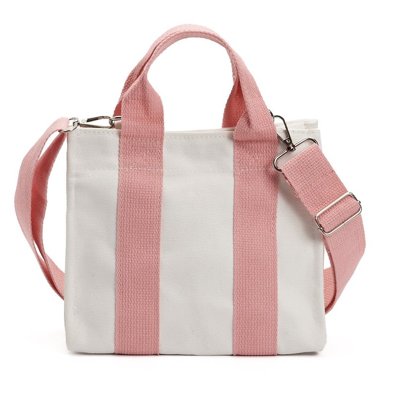 Sakura pink thick stitching canvas dual-use small square bag handbag side shoulder bag contrast color inner pocket concealed buckle - Messenger Bags & Sling Bags - Linen Pink