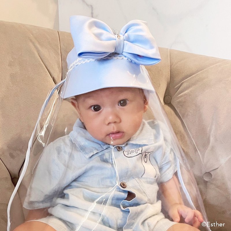 【 防疫好物 】優雅藍蝴蝶結款 兒童 / 寶寶 手工防疫帽 可拆卸式 - 帽子 - 棉．麻 藍色