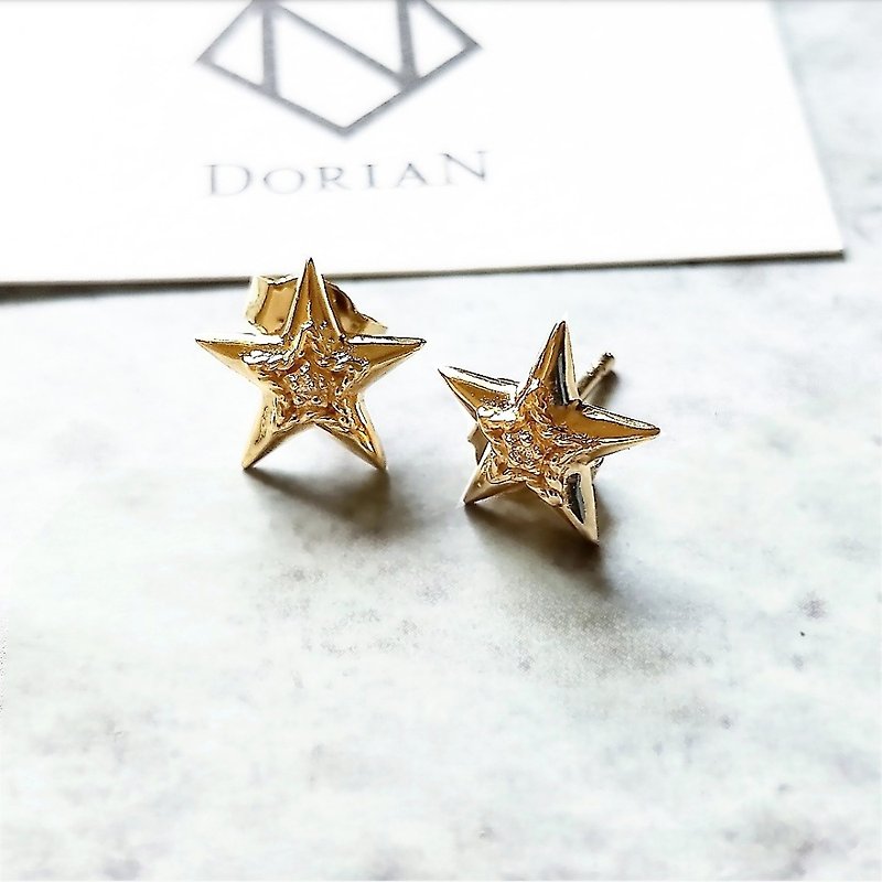 DoriAN 星星鑲鑽925純銀18K金耳環  附純銀保證卡 精美禮物包裝 - 耳環/耳夾 - 純銀 黃色