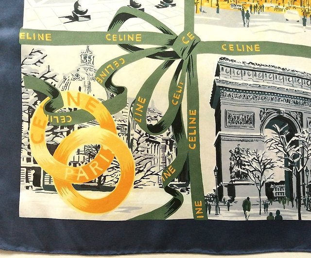 セリーヌ パリ ヴィンテージ シルク スカーフ 冬のパリ、27 x 26 ...