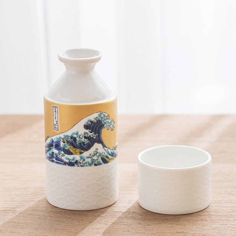 【入厝禮物】北齋波清酒獨享組 /九谷青郊窯/1壺1杯 - 酒杯/酒器 - 瓷 白色