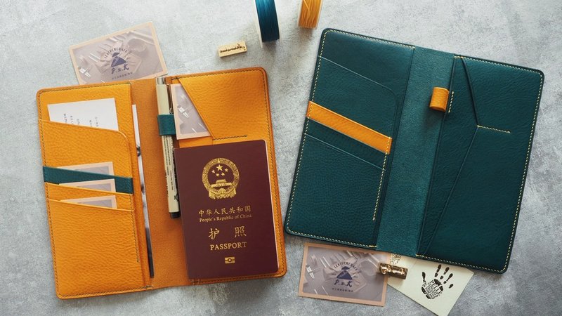 Multifunctional pen insert, long passport holder, wallet, passport cover, custom-engraved gift, pure handmade cowhide leather, multi-color - Passport Holders & Cases - Genuine Leather Multicolor