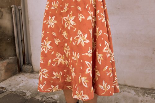 老爺夫人 Vintage 橘色花朵半身裙