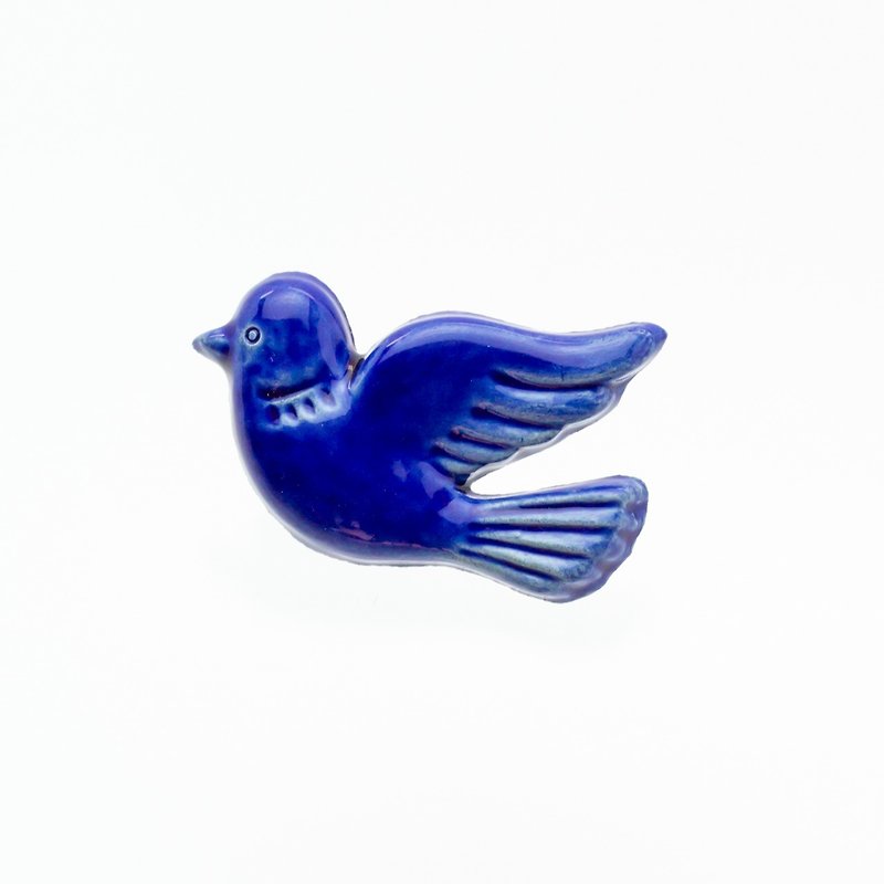 ceramics brooch pigeon cobalt blue
