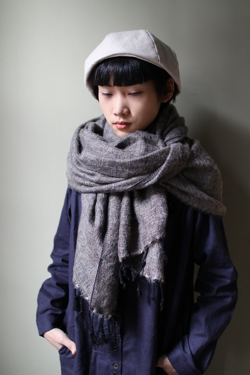 OMAKE mixed scarf - ผ้าพันคอถัก - ผ้าฝ้าย/ผ้าลินิน สีนำ้ตาล