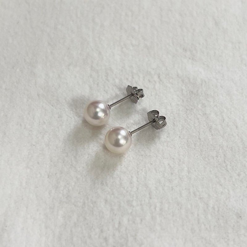チタン 一粒 パールピアス あこや真珠 7-7.5ミリ 7.5-8ミリ 8-8.5ミリ 国産 本真珠 スタッドピアス - ピアス・イヤリング - 真珠 ホワイト