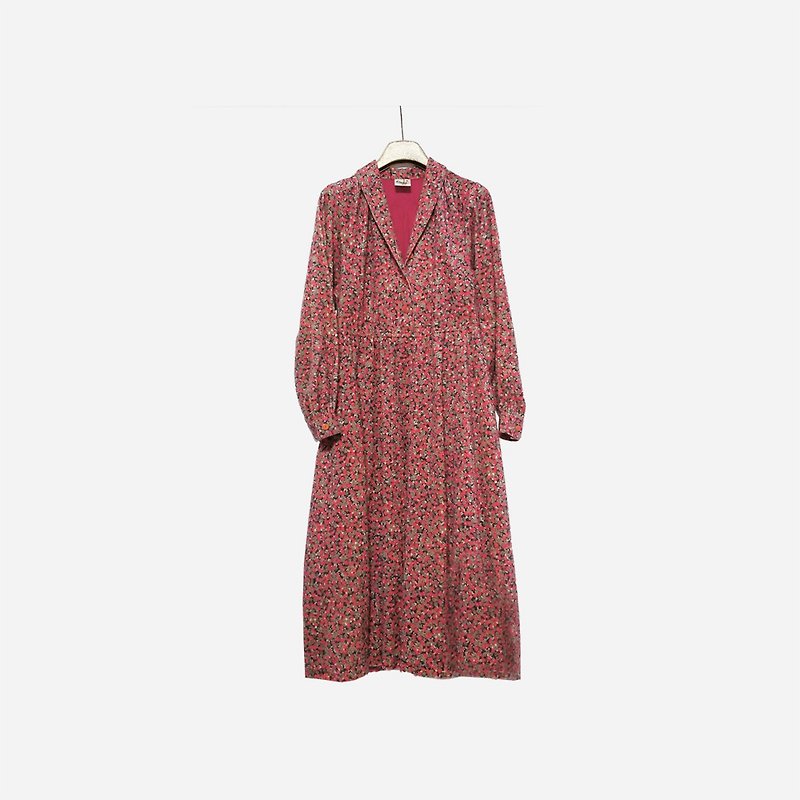 Dislocated vintage / floral dress no.1180 vintage - ชุดเดรส - ผ้าฝ้าย/ผ้าลินิน สีแดง