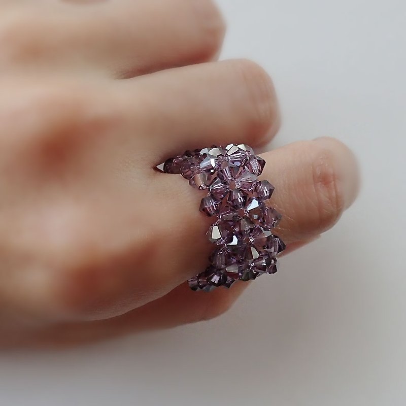 bead ring with SWAROVSKI ELEMENTS - General Rings - Glass Purple
