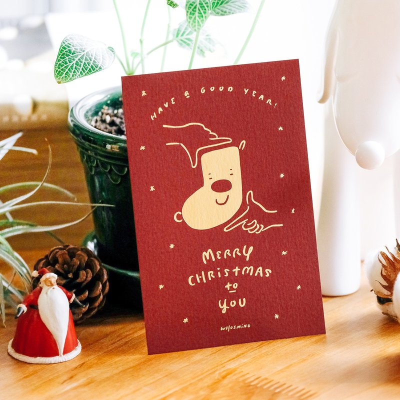 WHOSMiNG Christmas Card-GOLDEN SOCKS (Red) - การ์ด/โปสการ์ด - กระดาษ สีแดง