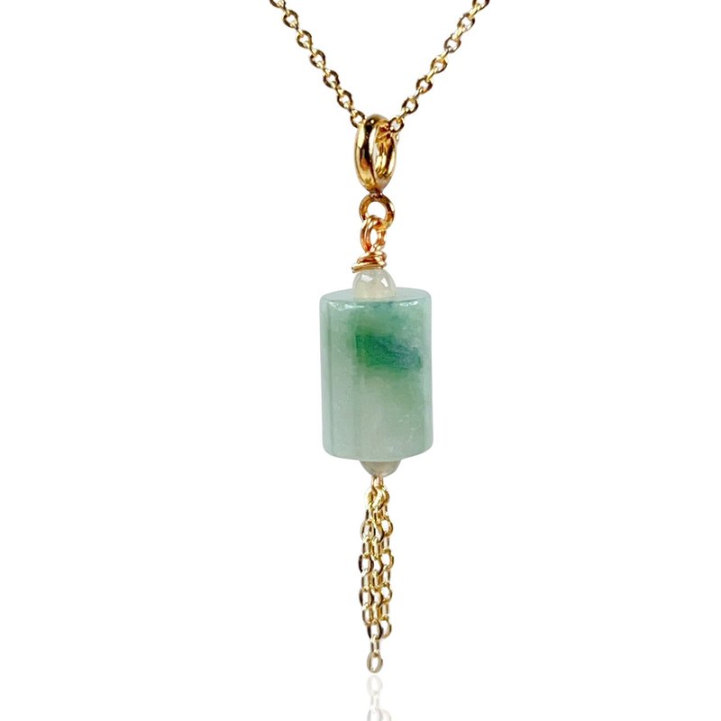 [Everything goes well] Green Flower Jade Passepartout Necklace 14K gold-filled | Natural Burmese Jade Jade A goods - สร้อยคอ - หยก สีเขียว