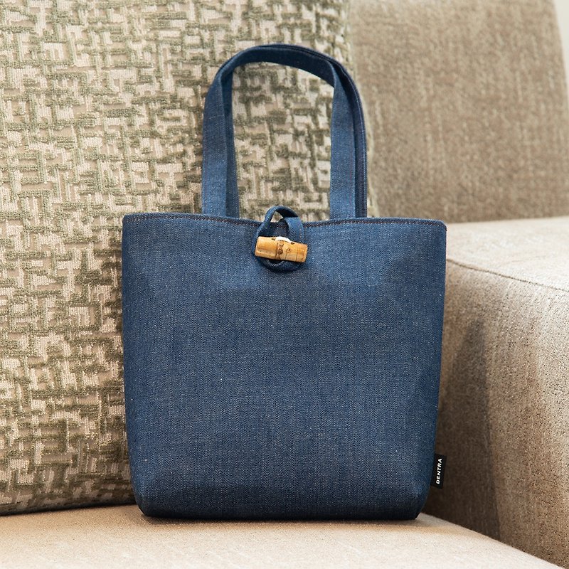 Mini Tote Bag Kurashiki Denim Light color Japanese Traditional Fabrics - Handbags & Totes - Cotton & Hemp Blue