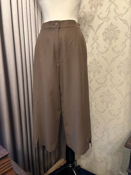 【藏私‧Collection】 駝色純毛料側邊金釦古著寬褲日本製