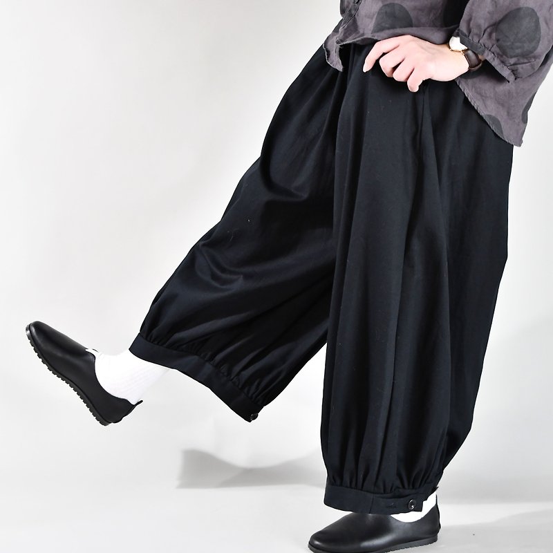 Autumn and winter lanterns adjustable nine pants pants - black - Women's Pants - Cotton & Hemp Black