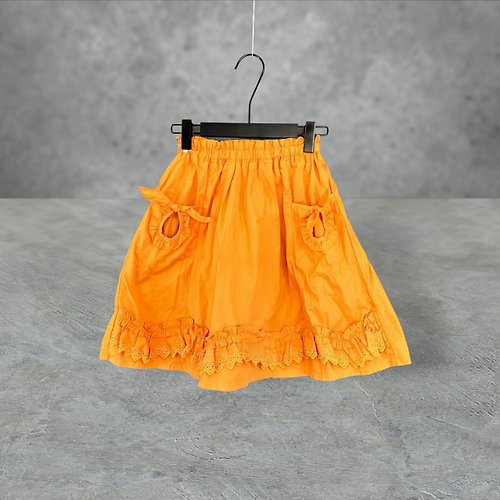 蘿綺莉蕾芭索 二手 橘色 微挺 拼接 口袋 傘狀 鬆緊 高腰 18~21 短裙 PF519