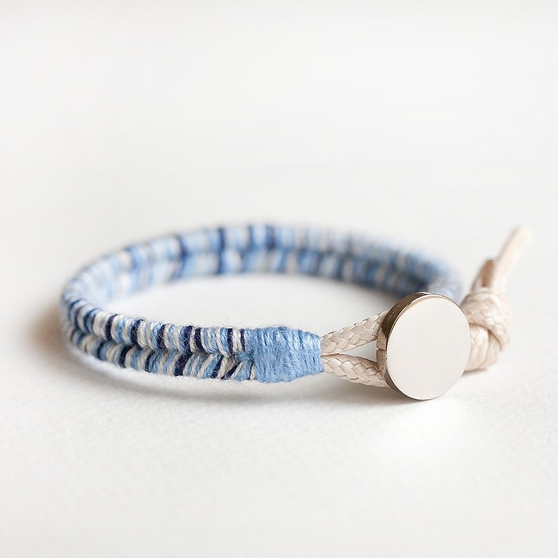 Spain Ocean wind color mixing Mediterranean blue cotton thread silver braided bracelet bracelet "small chain club" male and female neutral section BTW032 - สร้อยข้อมือ - ผ้าฝ้าย/ผ้าลินิน สีน้ำเงิน
