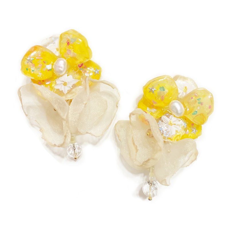 Gold Windbell Wood Fairy Earrings (changeable clip) ear acupuncture 316 stainles - Earrings & Clip-ons - Resin Yellow