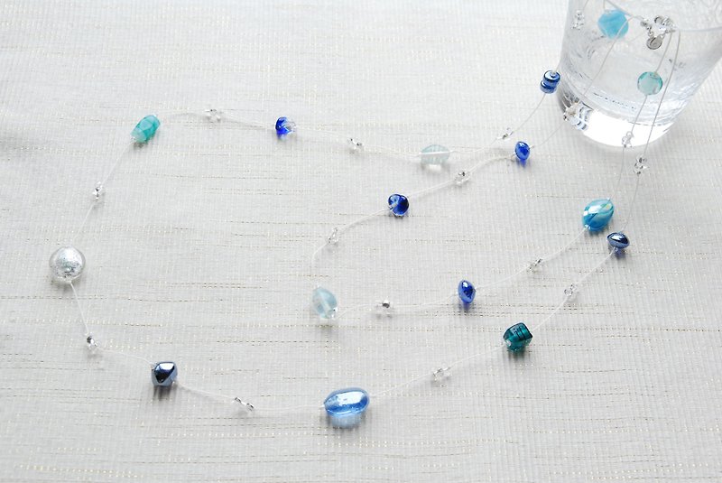 Indian, Chinese beaded long necklace blue - สร้อยคอยาว - แก้ว สีน้ำเงิน