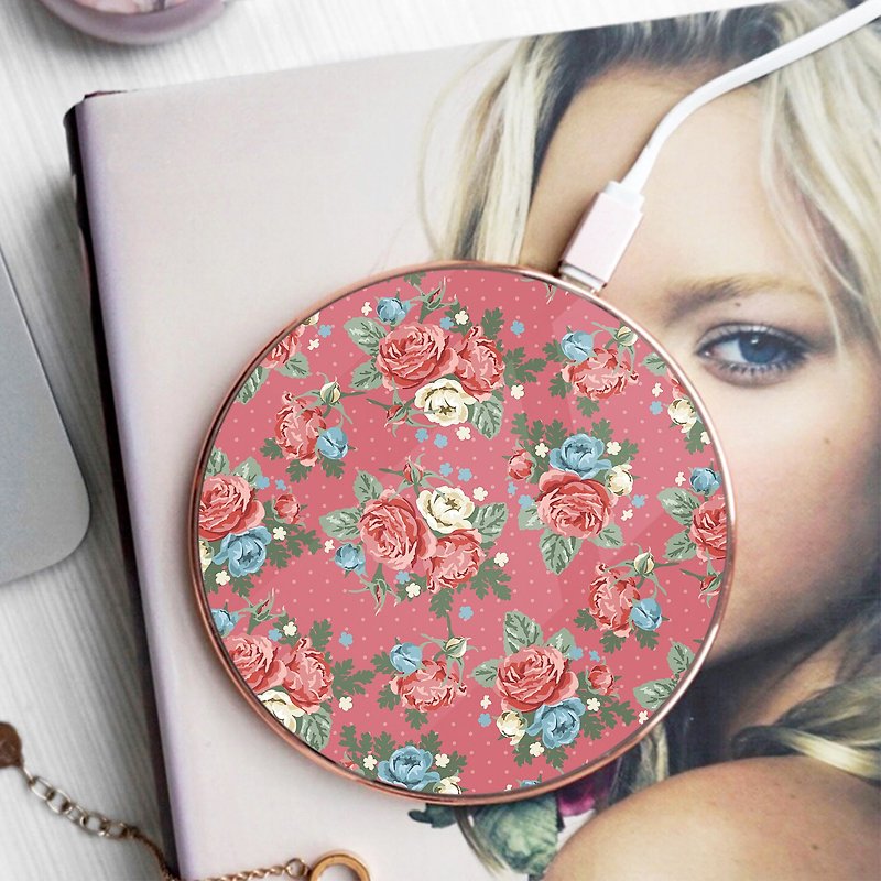 15W Flowers Pattern French Garden 2 Wireless Qi Charger - Phone Charger Accessories - Other Metals Pink