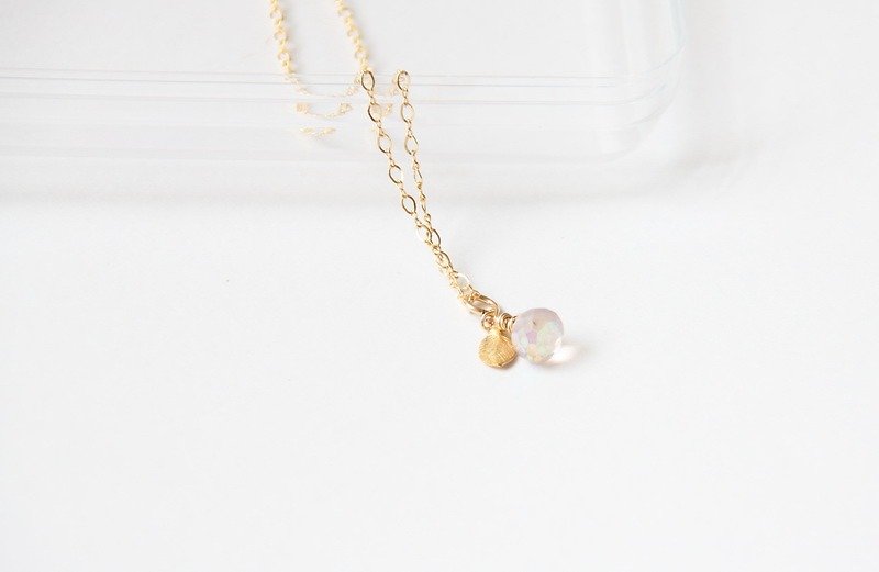 "夏"的粉紅紫水晶項鍊 / Pink Amethyst Gemstone 16K gold plated leaf charm and 14K GF chain necklace - 耳環/耳夾 - 寶石 粉紅色