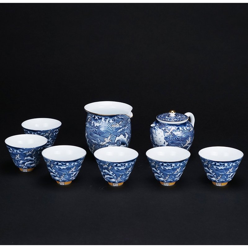 Waves Flying Blue and White Porcelain Tea Set│1 Pot, 1 Sea and 6 Cups│Good Tea Sets Are Worth Owning│Teacher Appreciation Gift Box - Teapots & Teacups - Porcelain Blue