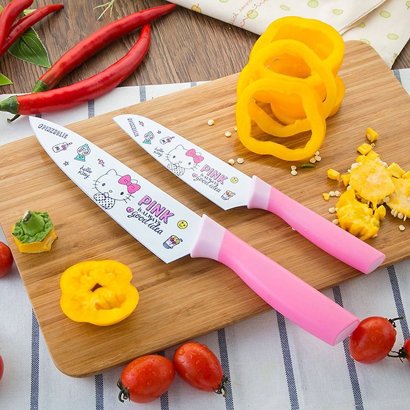 Out-of-print spot Sanrio authorized HelloKitty knife set-chef's knife + fruit knife with knife set - มีด - สแตนเลส สึชมพู
