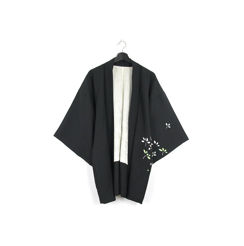 Green-Japanに戻るホワイトグリーンリーフ/ビンテージ着物 - ジャケット - シルク・絹 