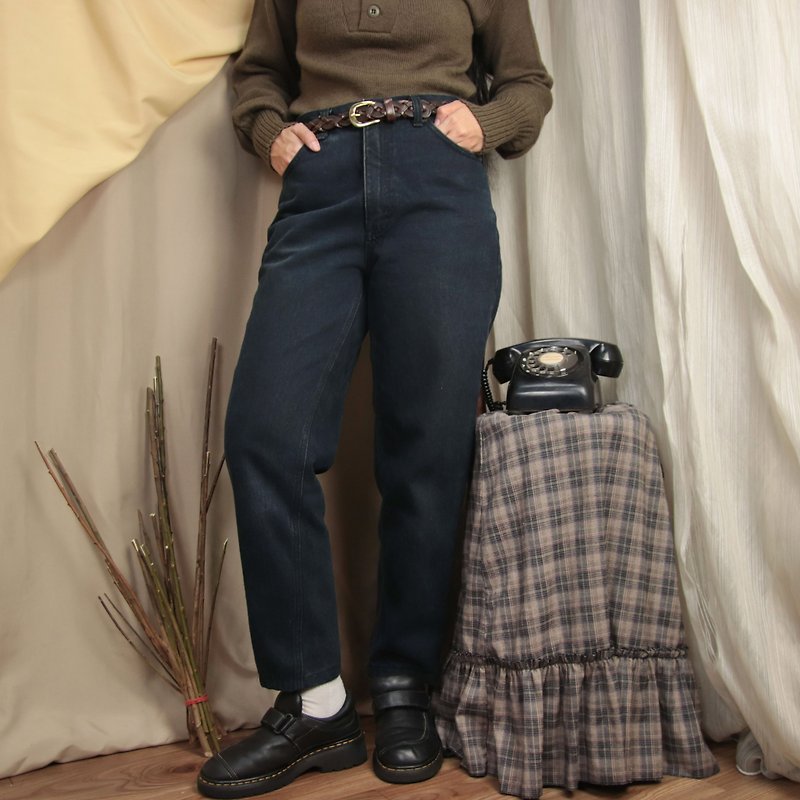 Lee denim trousers 008, 31 waist dark straight, denim trousers【Tsubasa.Y Vintage House】 - กางเกงขายาว - ผ้าฝ้าย/ผ้าลินิน 