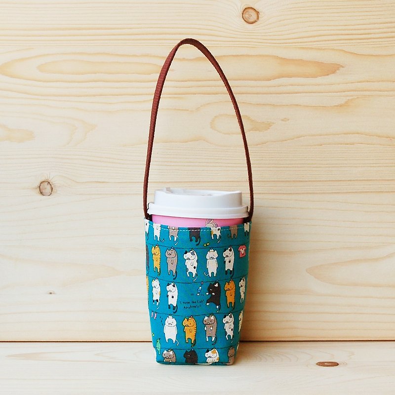 Squirrel Cat Blue/Super Business Coffee Cup Bag (Large Cup) - Beverage Holders & Bags - Cotton & Hemp Blue