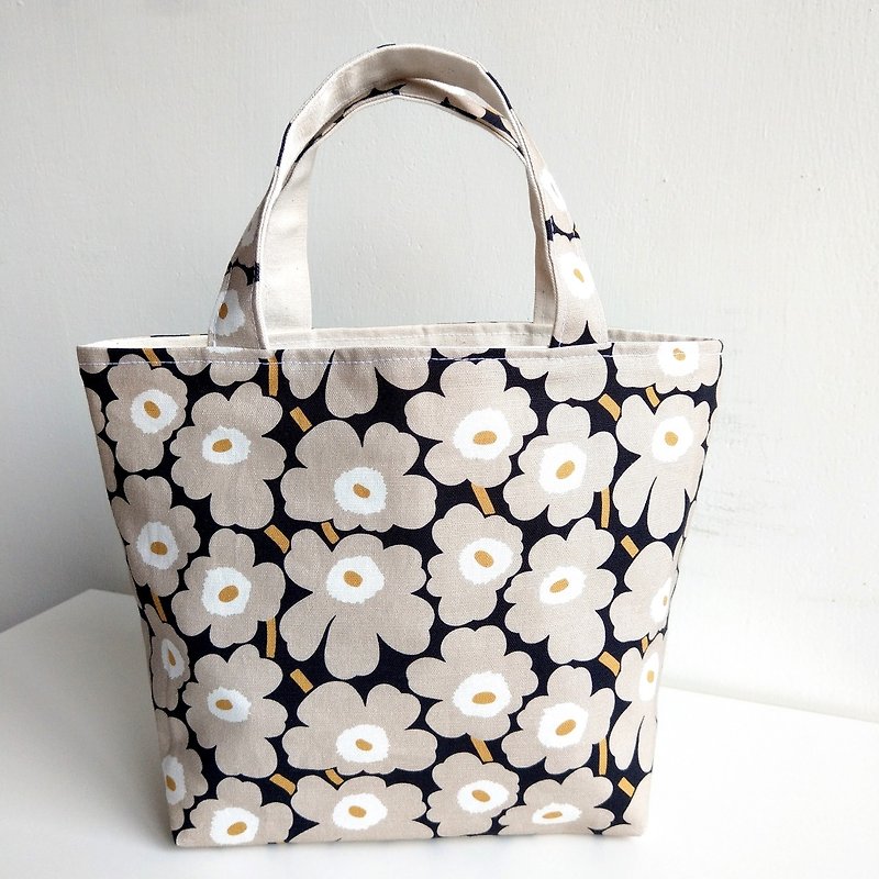 Daily Lane Folding Handbag - Nordic Brown Flower - กระเป๋าสะพาย - ผ้าฝ้าย/ผ้าลินิน 