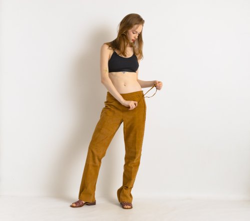 MoodShopGirls 80s Vintage High Waisted Leather Woman Pants size Medium 7814