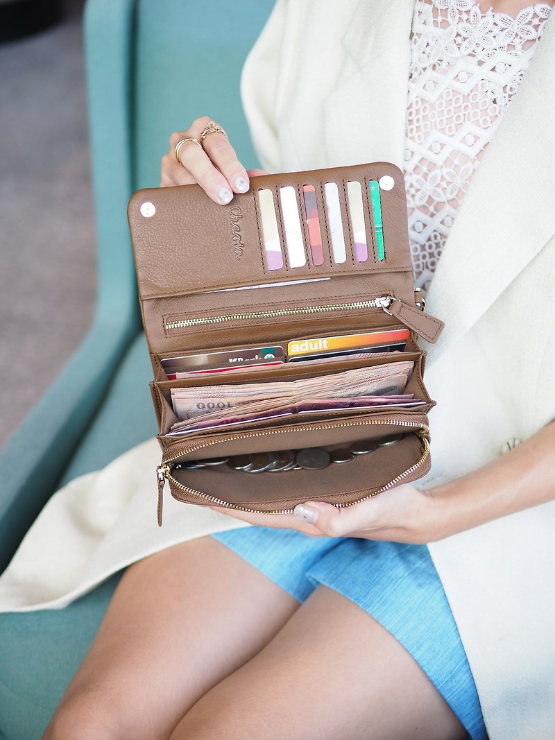 Mousse wallet (Walnut brown) : Long wallet, soft leather wallet, Brown - 長短皮夾/錢包 - 真皮 