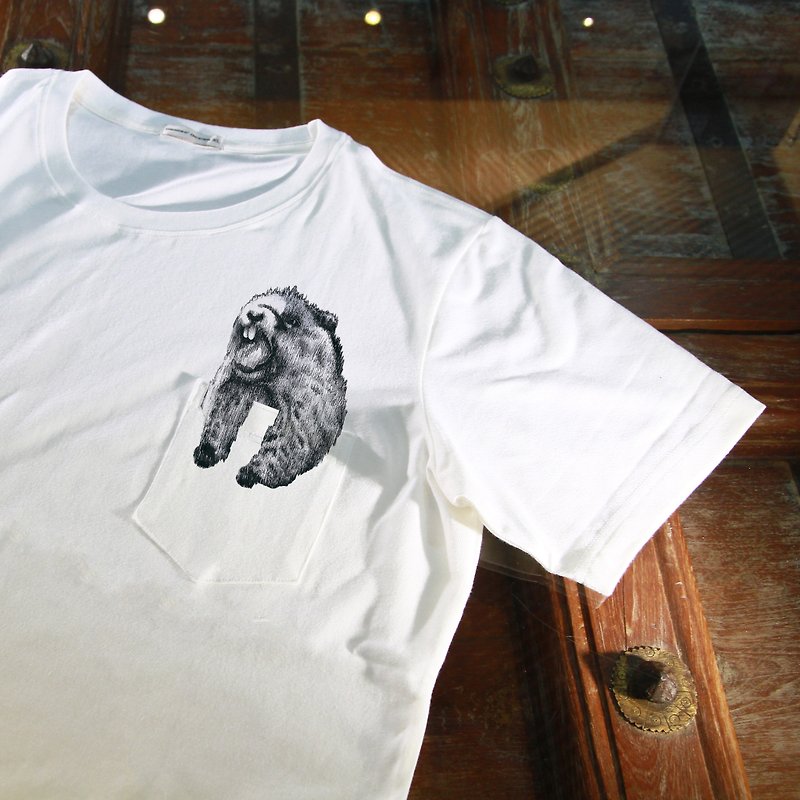【口袋動物園】土撥鼠 - T 恤 - 棉．麻 白色
